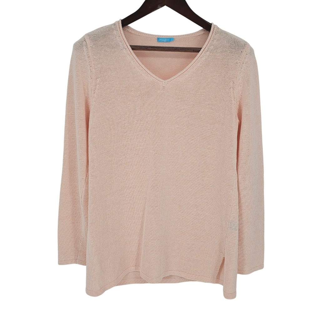 J.McLaughlin Womens Peach Pink V-Neck Cotton Blend Knit Sweater Size L RN159236